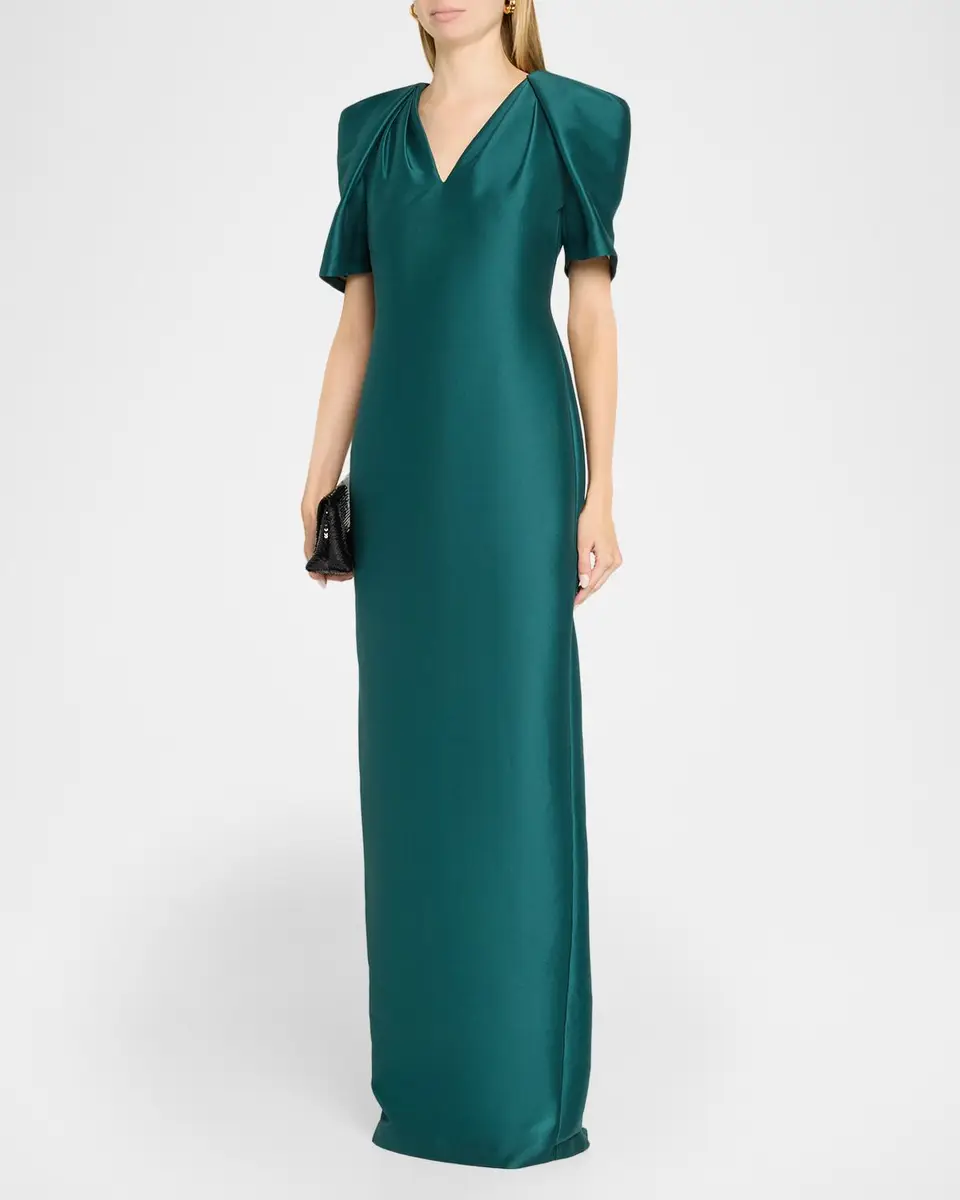 BADGLEY MISCHKA Cape-Sleeve Mikado Column Gown | Thumbnail 4 BADGLEY MISCHKA Cape-Sleeve Mikado Column Gown | Thumbnail 4