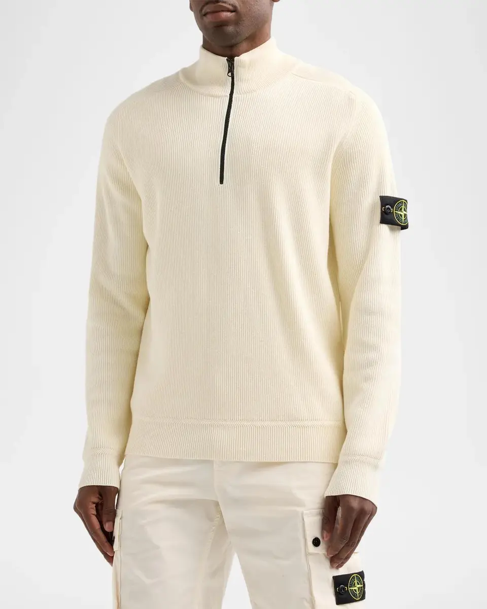 Stone Island Men's Cotton Rib Compass Quarter-Zip Sweater | Thumbnail 4 Stone Island Men's Cotton Rib Compass Quarter-Zip Sweater | Thumbnail 4