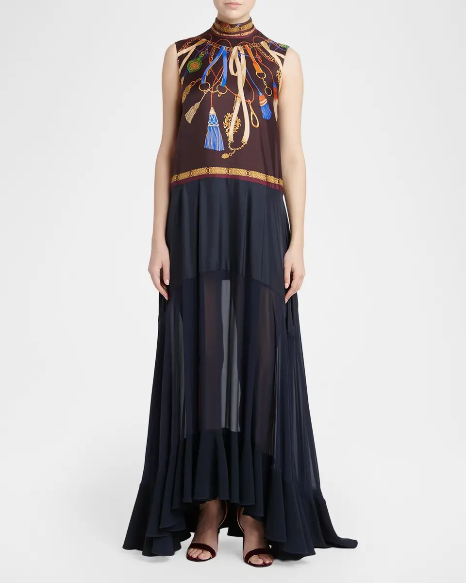 Etro Mock-Neck Foulard-Print Sheer Panel Maxi Dress | Thumbnail 2 Etro Mock-Neck Foulard-Print Sheer Panel Maxi Dress | Thumbnail 2