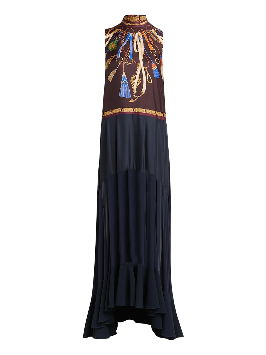Etro Mock-Neck Foulard-Print Sheer Panel Maxi Dress