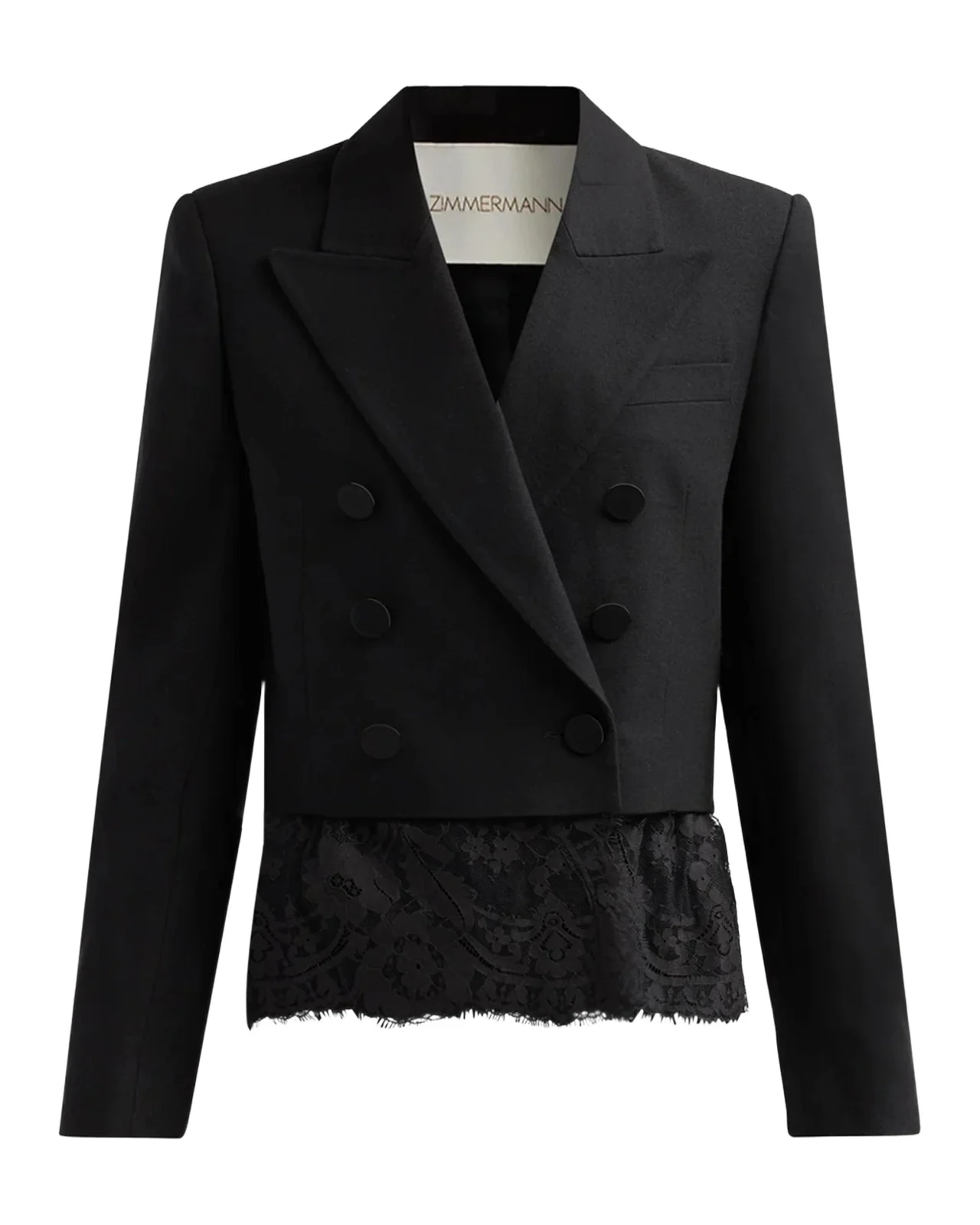 Zimmermann Lace-Trim Wool-Blend Double-Breasted Jacket