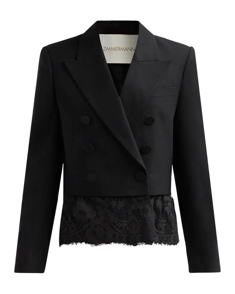 Lace-Trim Wool-Blend Double-Breasted Jacket Lace-Trim Wool-Blend Double-Breasted Jacket