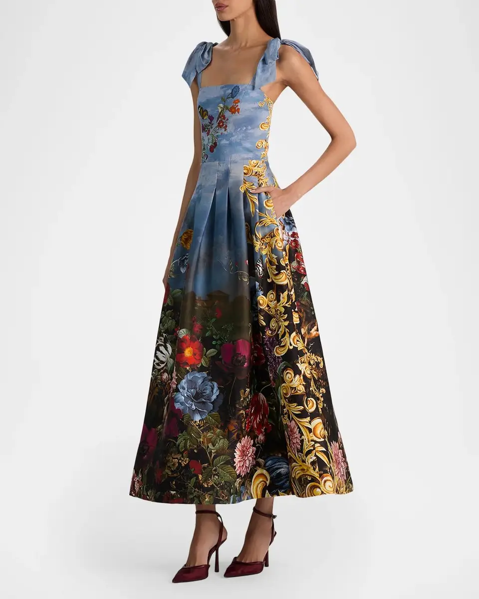 Alice + Olivia Hana Square-Neck Tie-Shoulder Maxi Dress | Thumbnail 4 Alice + Olivia Hana Square-Neck Tie-Shoulder Maxi Dress | Thumbnail 4