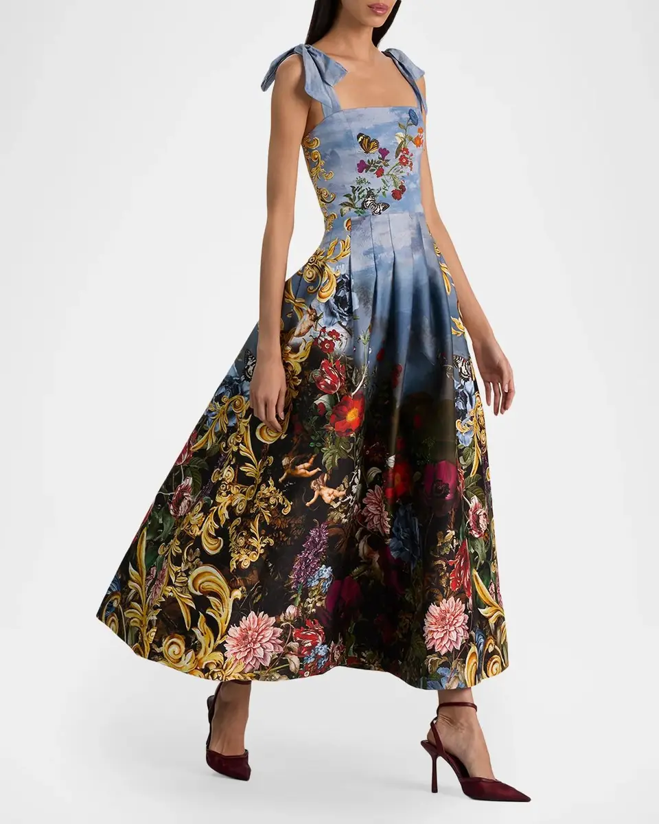 Alice + Olivia Hana Square-Neck Tie-Shoulder Maxi Dress | Thumbnail 6 Alice + Olivia Hana Square-Neck Tie-Shoulder Maxi Dress | Thumbnail 6