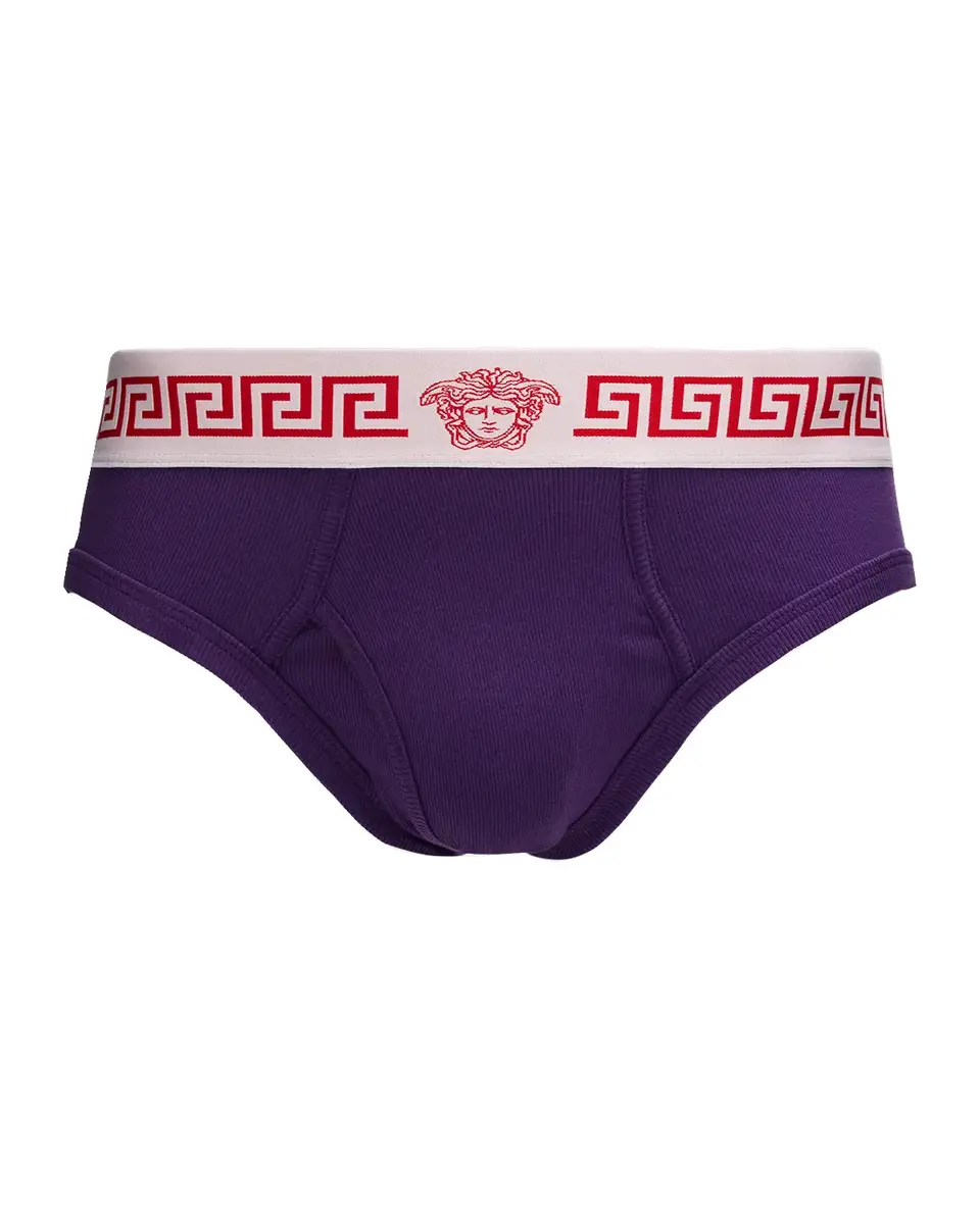 Versace Men's Medusa La Greca Cotton-Rib Briefs | Thumbnail 2 Versace Men's Medusa La Greca Cotton-Rib Briefs | Thumbnail 2