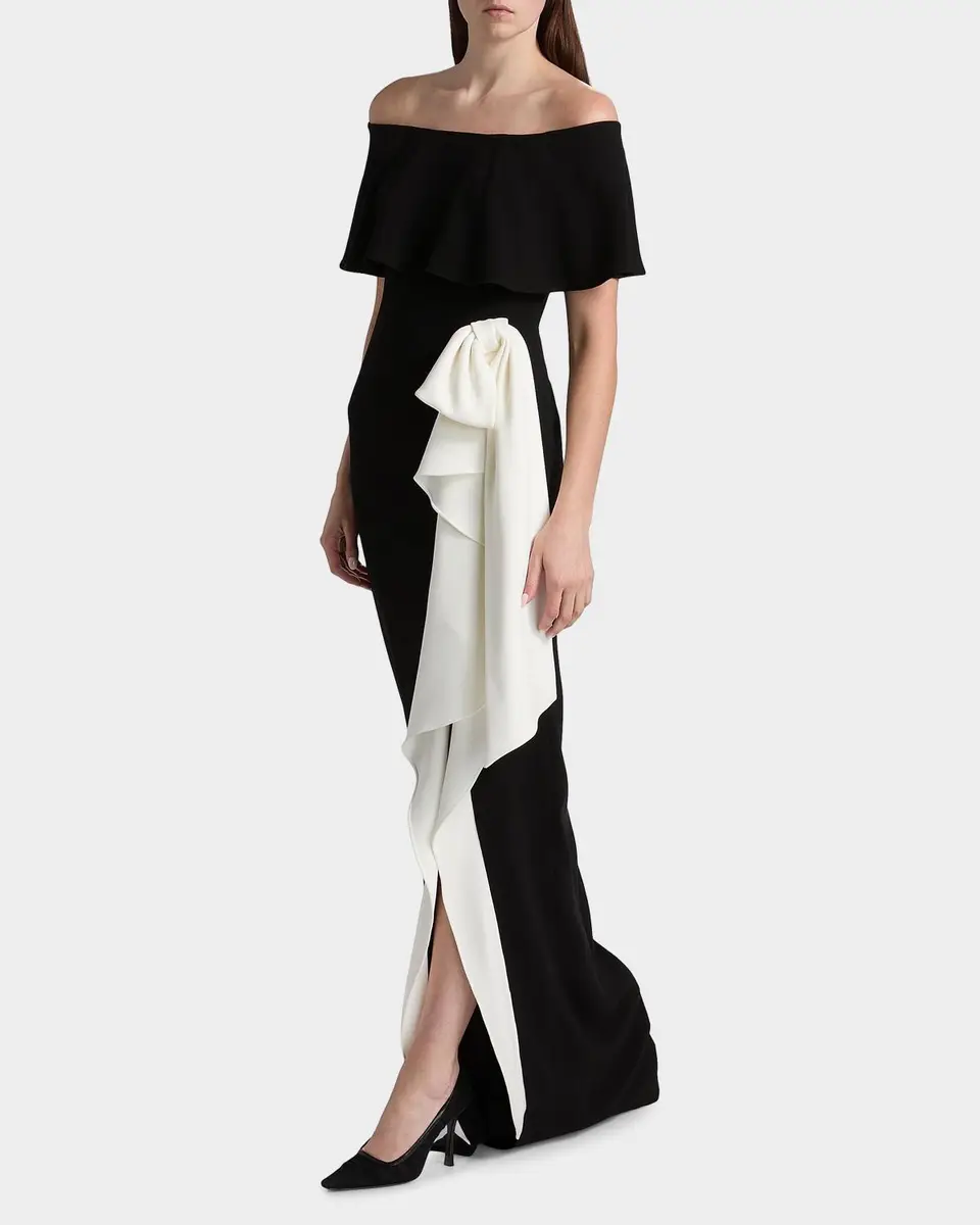 Rickie Freeman for Teri Jon Two-Tone Bow Off-The-Shoulder Column Gown | Thumbnail 2 Rickie Freeman for Teri Jon Two-Tone Bow Off-The-Shoulder Column Gown | Thumbnail 2