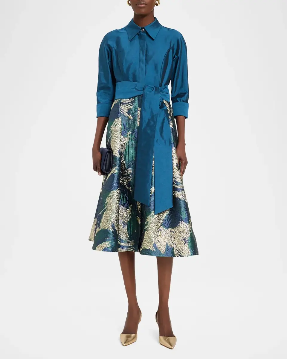 Rickie Freeman for Teri Jon Jacquard Taffeta Midi Shirtdress | Thumbnail 2 Rickie Freeman for Teri Jon Jacquard Taffeta Midi Shirtdress | Thumbnail 2