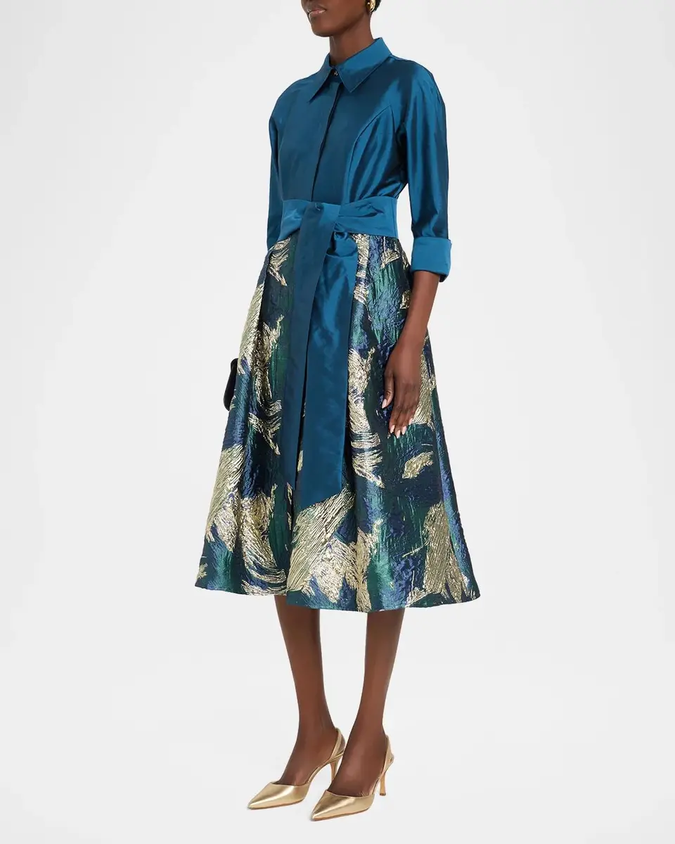 Rickie Freeman for Teri Jon Jacquard Taffeta Midi Shirtdress | Thumbnail 4 Rickie Freeman for Teri Jon Jacquard Taffeta Midi Shirtdress | Thumbnail 4
