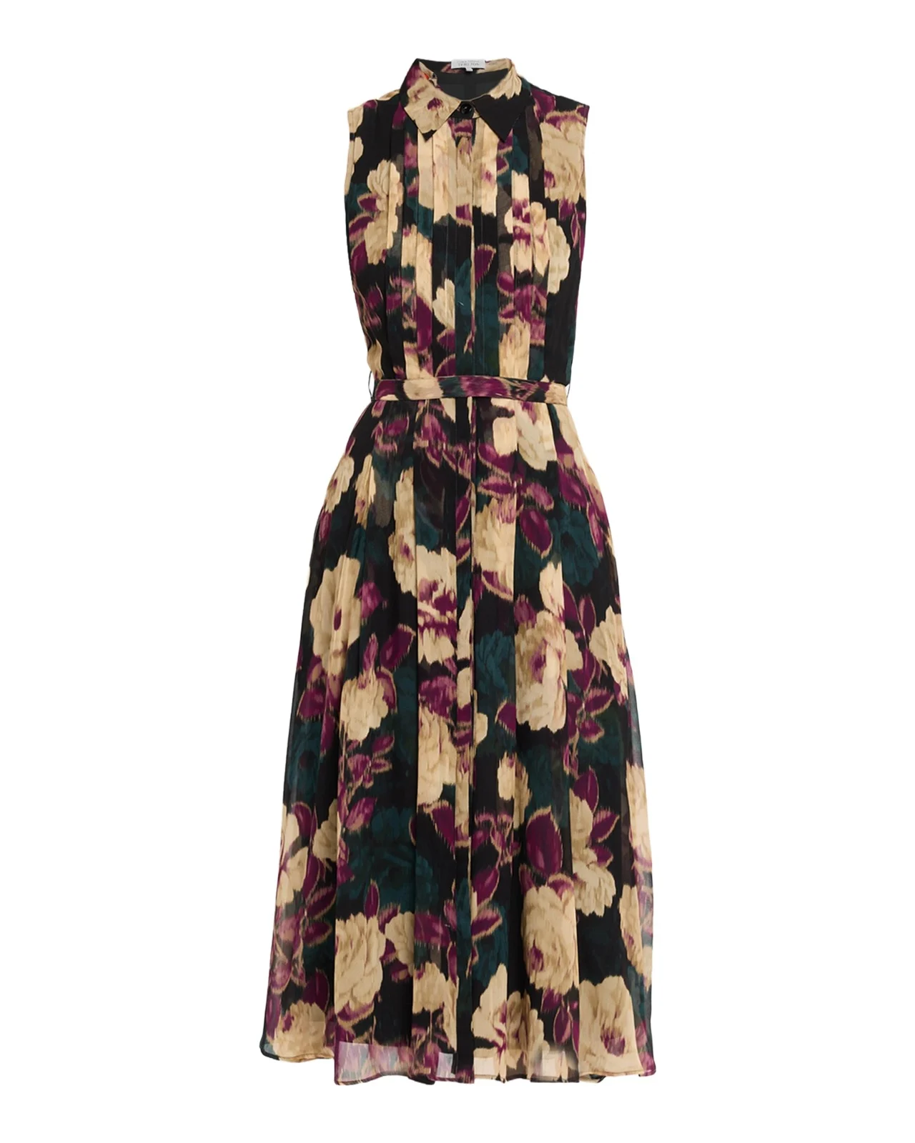 Pleated Floral-Print Chiffon Midi Shirtdress Pleated Floral-Print Chiffon Midi Shirtdress
