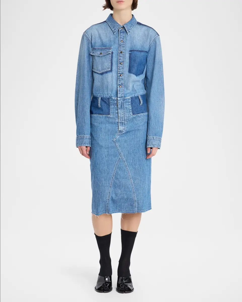 Maison Margiela Patchwork Denim Midi Shirtdress | Thumbnail 2