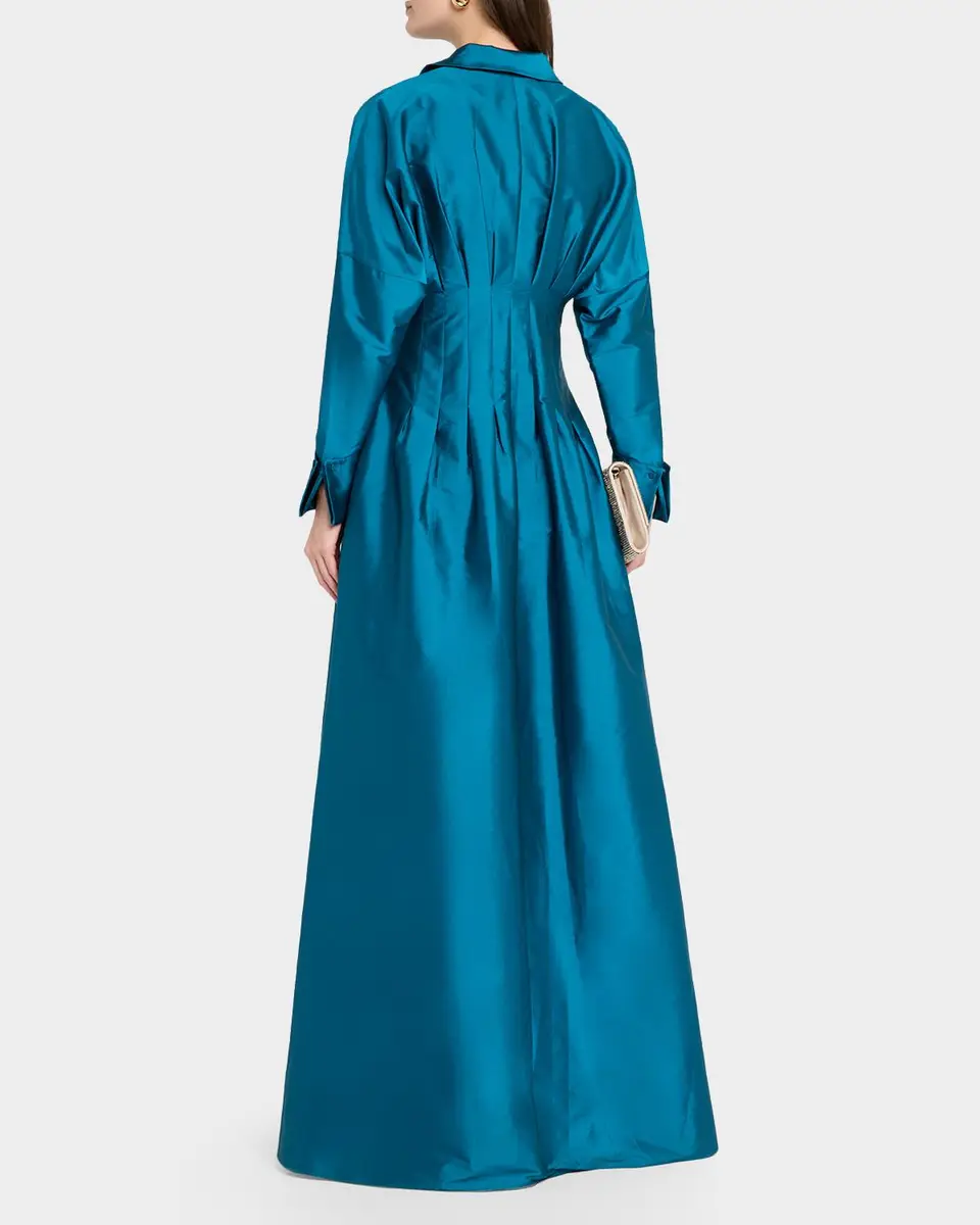 THEIA Marlena Pleated Floral-Embroidered Taffeta Gown | Thumbnail 3 THEIA Marlena Pleated Floral-Embroidered Taffeta Gown | Thumbnail 3