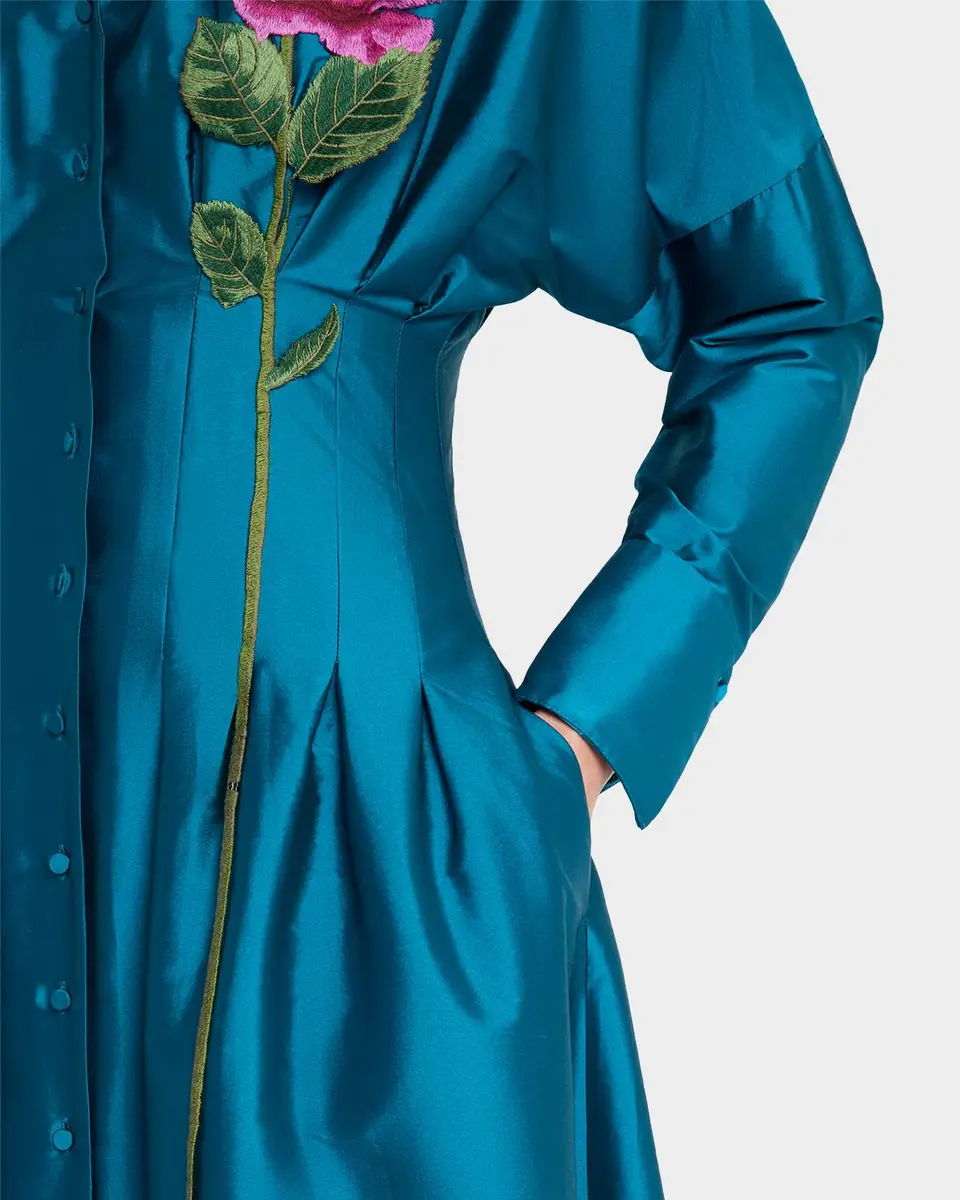 THEIA Marlena Pleated Floral-Embroidered Taffeta Gown | Thumbnail 5 THEIA Marlena Pleated Floral-Embroidered Taffeta Gown | Thumbnail 5