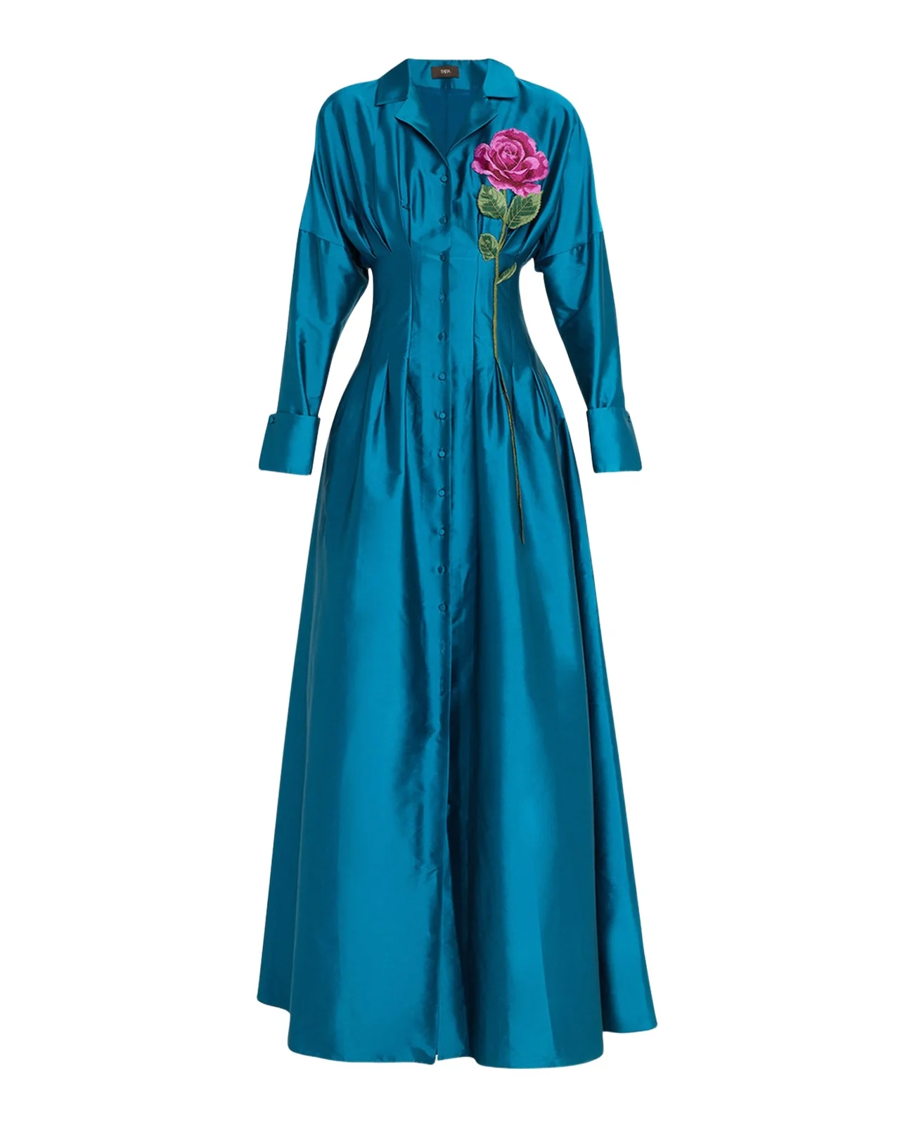 Marlena Pleated Floral-Embroidered Taffeta Gown