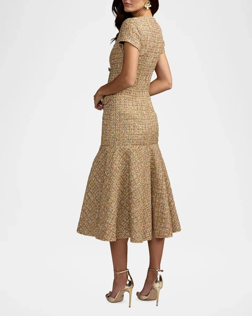 Mac Duggal Ieena Tweed Midi Dress | Thumbnail 3 Mac Duggal Ieena Tweed Midi Dress | Thumbnail 3