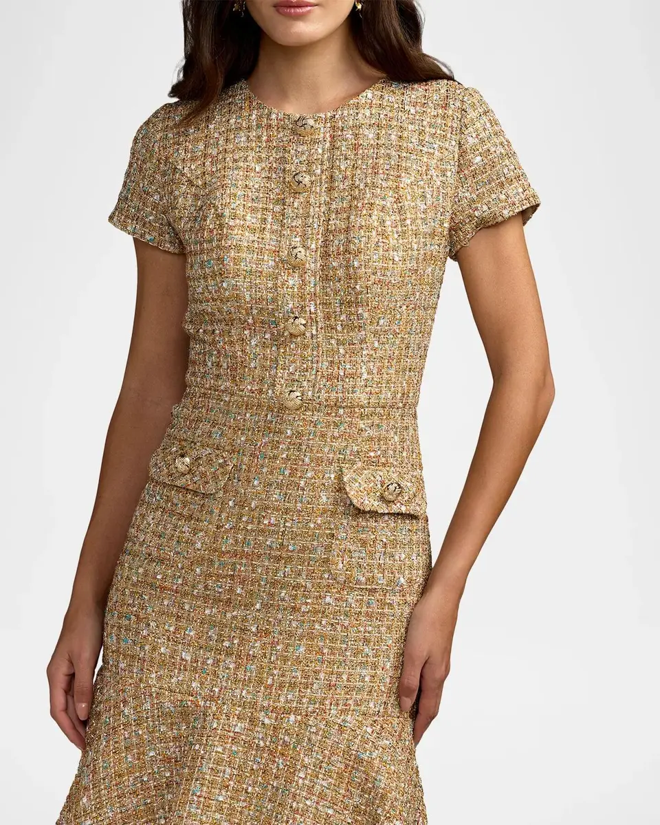 Mac Duggal Ieena Tweed Midi Dress | Thumbnail 4 Mac Duggal Ieena Tweed Midi Dress | Thumbnail 4