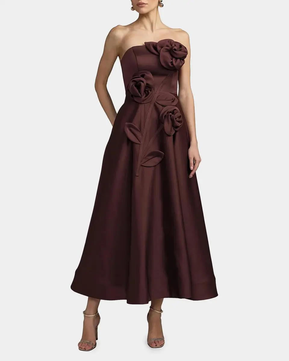 Mac Duggal Floral Satin Strapless Midi Dress | Thumbnail 2