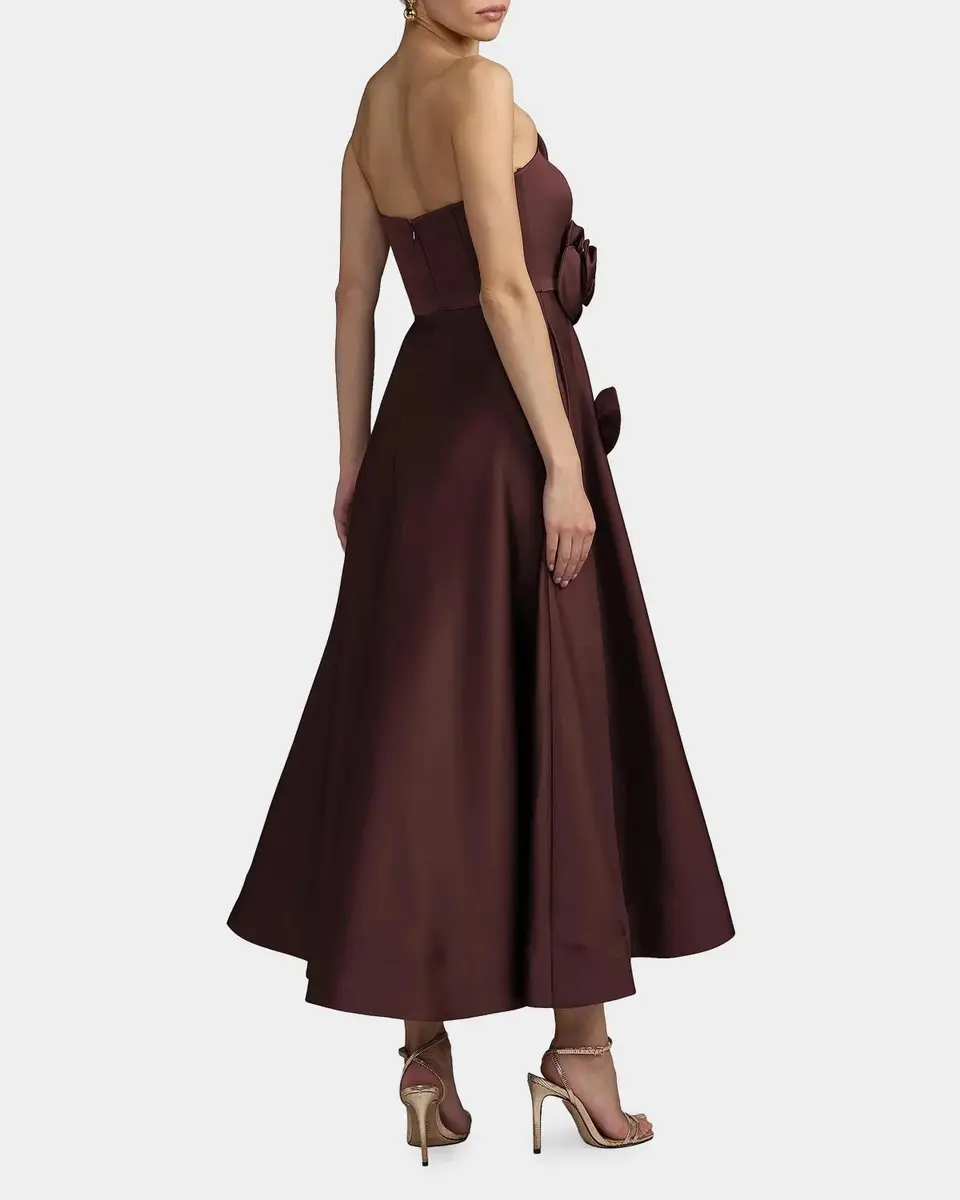 Mac Duggal Floral Satin Strapless Midi Dress | Thumbnail 3