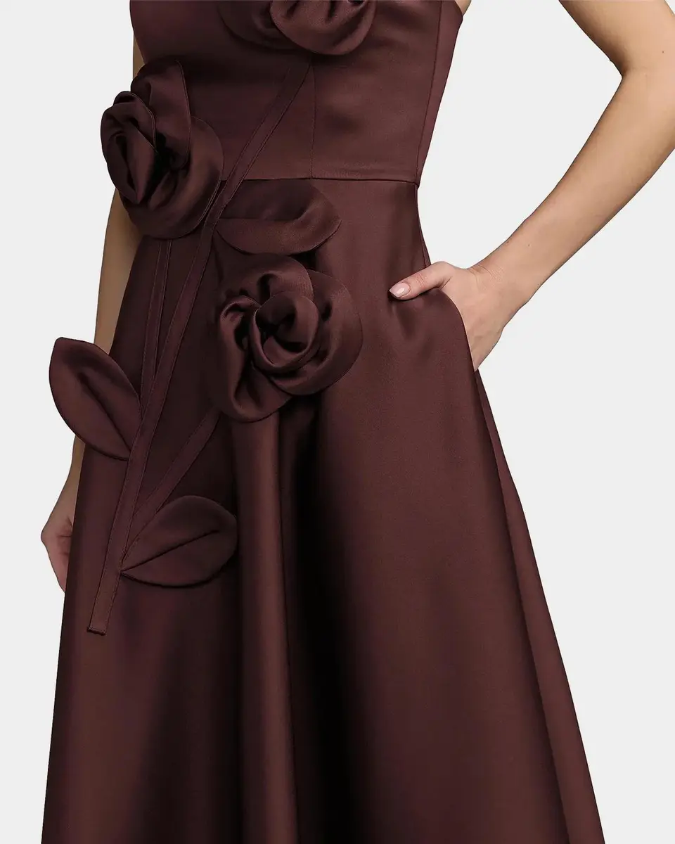 Mac Duggal Floral Satin Strapless Midi Dress | Thumbnail 4