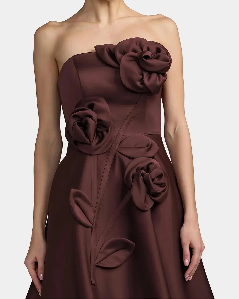 Mac Duggal Floral Satin Strapless Midi Dress | Thumbnail 5