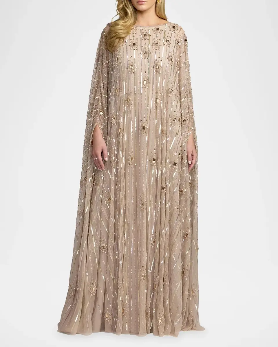 Mac Duggal Beaded Georgette Caftan Gown | Thumbnail 2