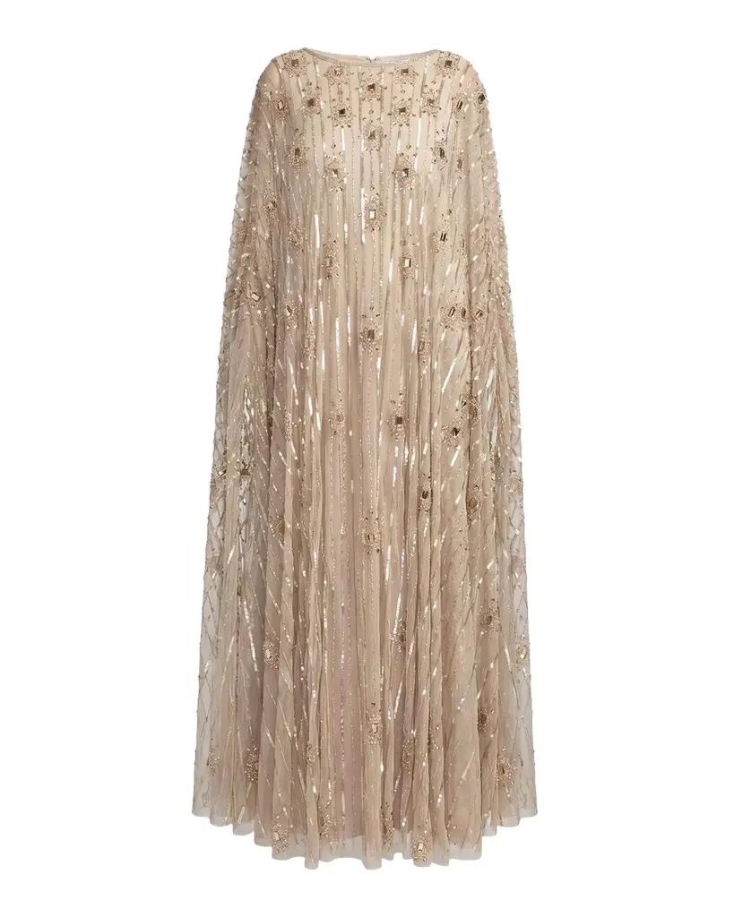 Mac Duggal Beaded Georgette Caftan Gown