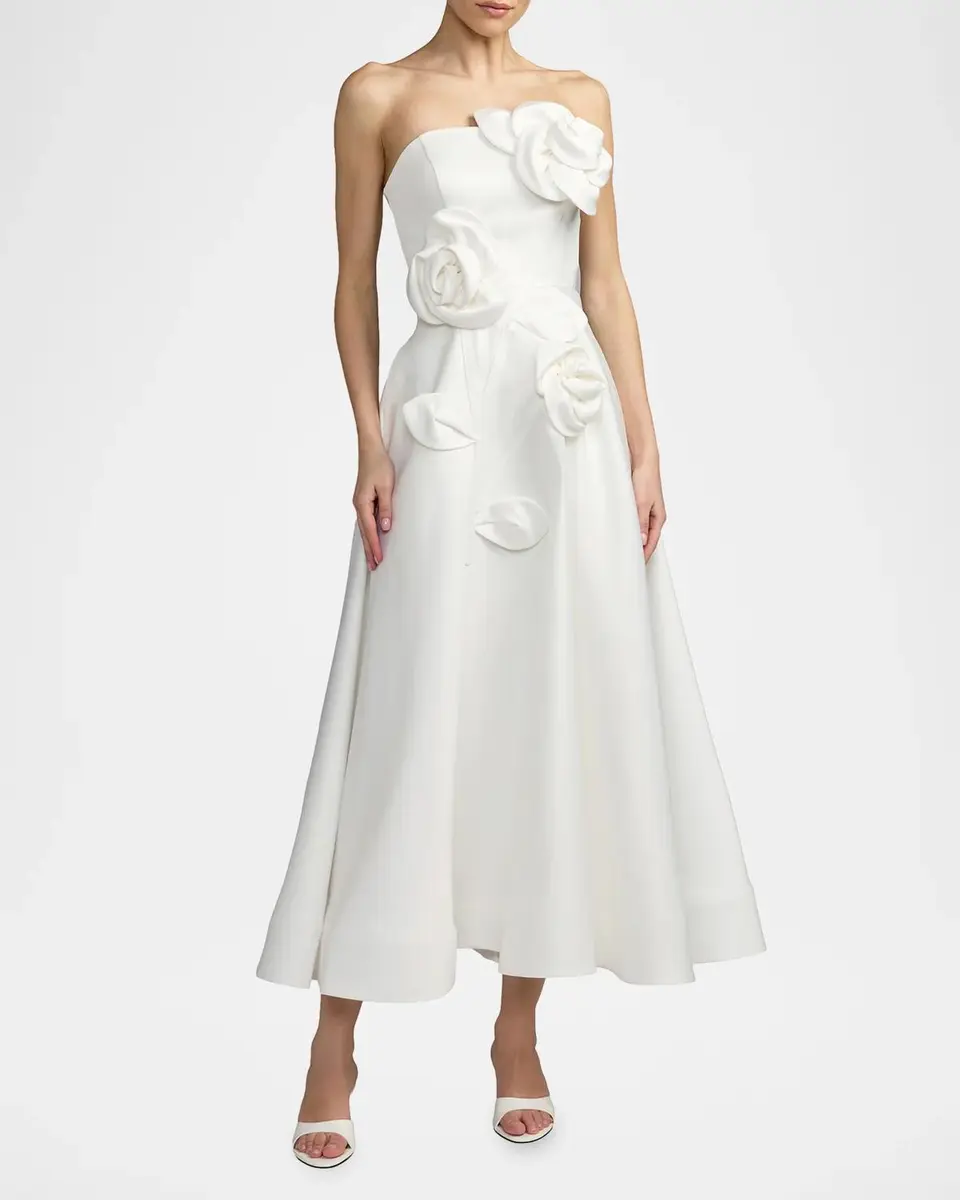 Mac Duggal Floral Satin Strapless Midi Dress | Thumbnail 2 Mac Duggal Floral Satin Strapless Midi Dress | Thumbnail 2