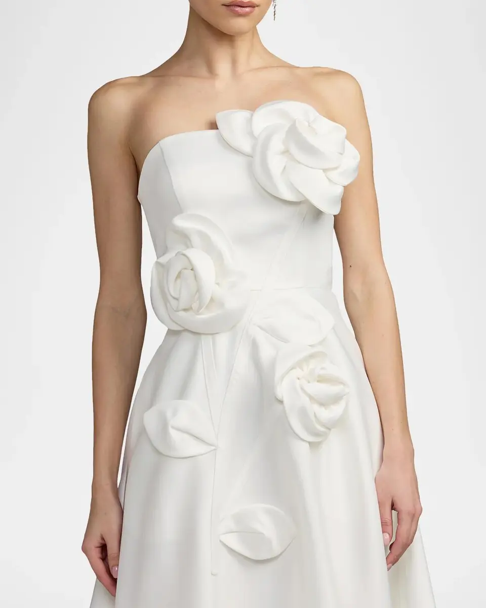Mac Duggal Floral Satin Strapless Midi Dress | Thumbnail 4 Mac Duggal Floral Satin Strapless Midi Dress | Thumbnail 4