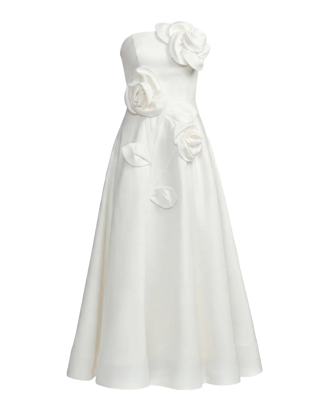 Floral Satin Strapless Midi Dress