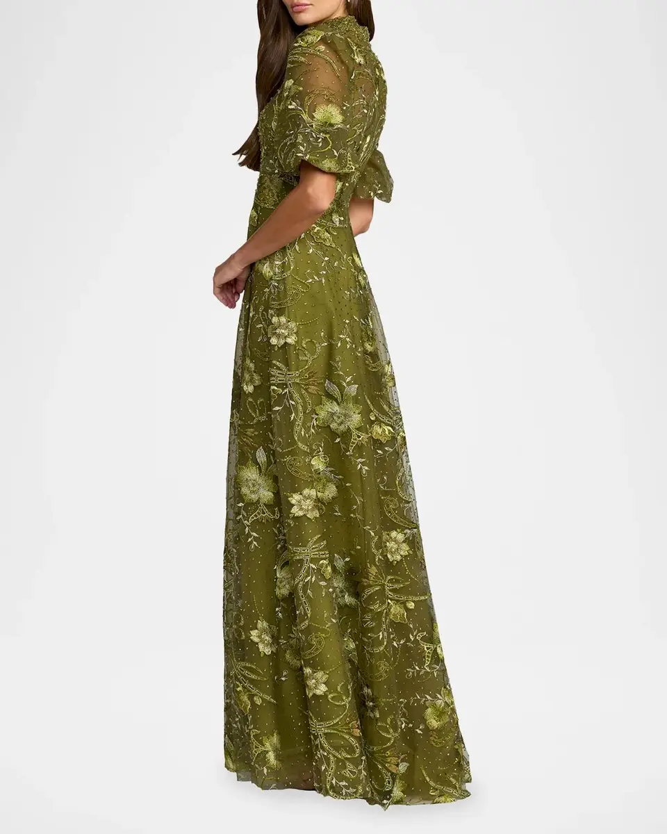 Mac Duggal Floral-Embroidered Puff A-Line Gown | Thumbnail 3 Mac Duggal Floral-Embroidered Puff A-Line Gown | Thumbnail 3