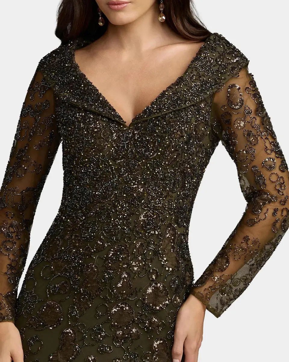 Mac Duggal Beaded Lace Long Sleeve Gown | Thumbnail 4 Mac Duggal Beaded Lace Long Sleeve Gown | Thumbnail 4