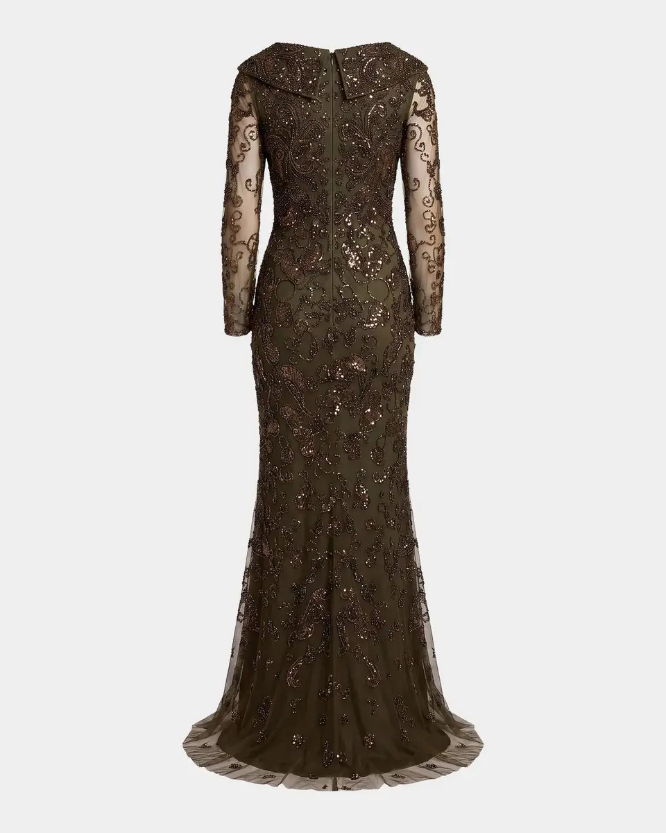 Mac Duggal Beaded Lace Long Sleeve Gown | Thumbnail 5 Mac Duggal Beaded Lace Long Sleeve Gown | Thumbnail 5