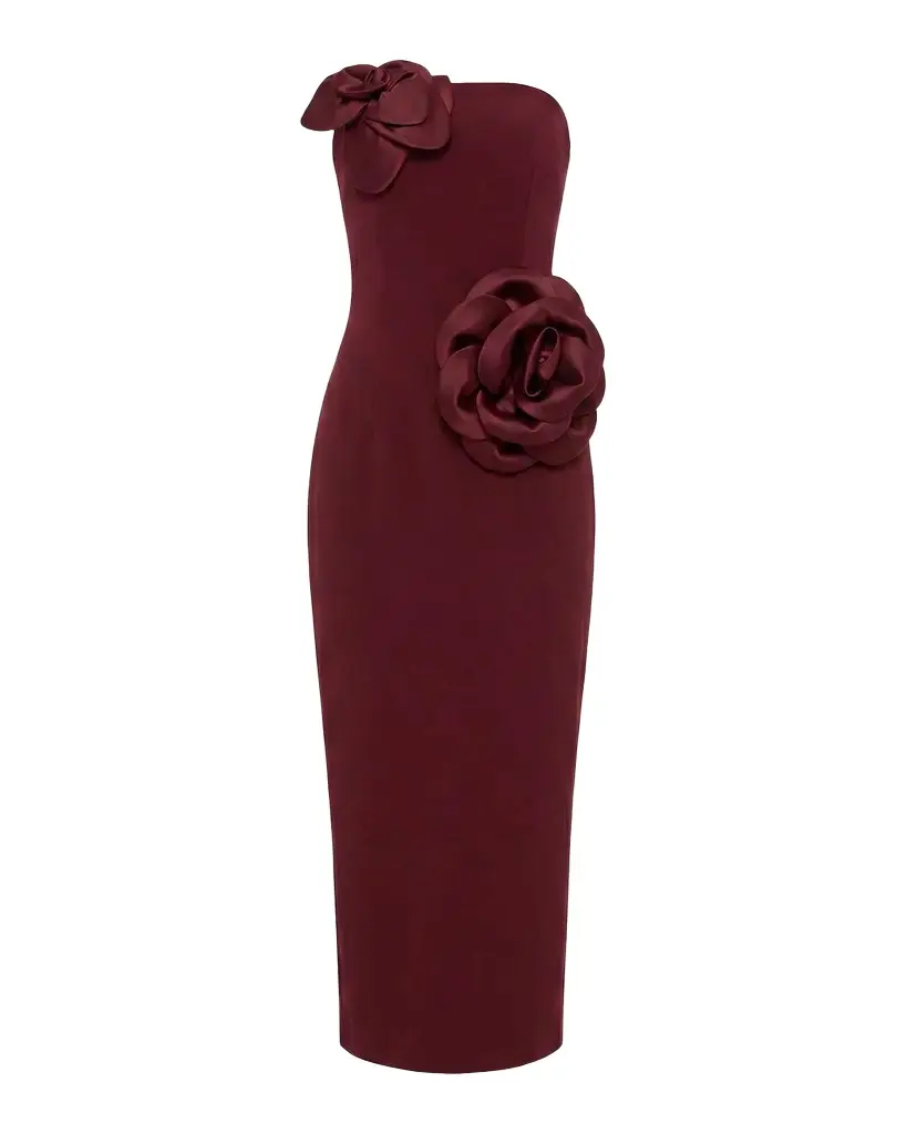 Floral Crepe Strapless Maxi Dress