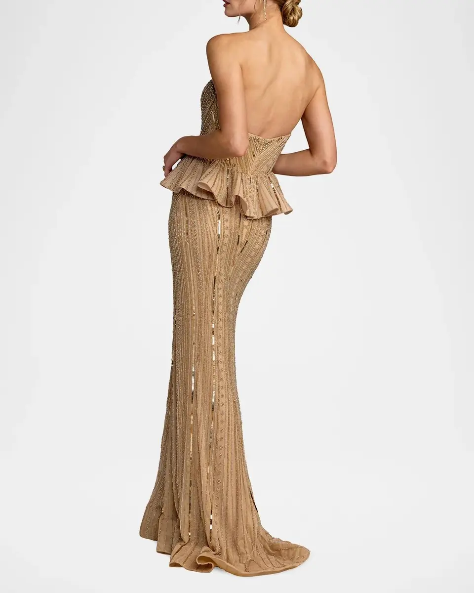 Mac Duggal Beaded Strapless Peplum Gown | Thumbnail 3 Mac Duggal Beaded Strapless Peplum Gown | Thumbnail 3