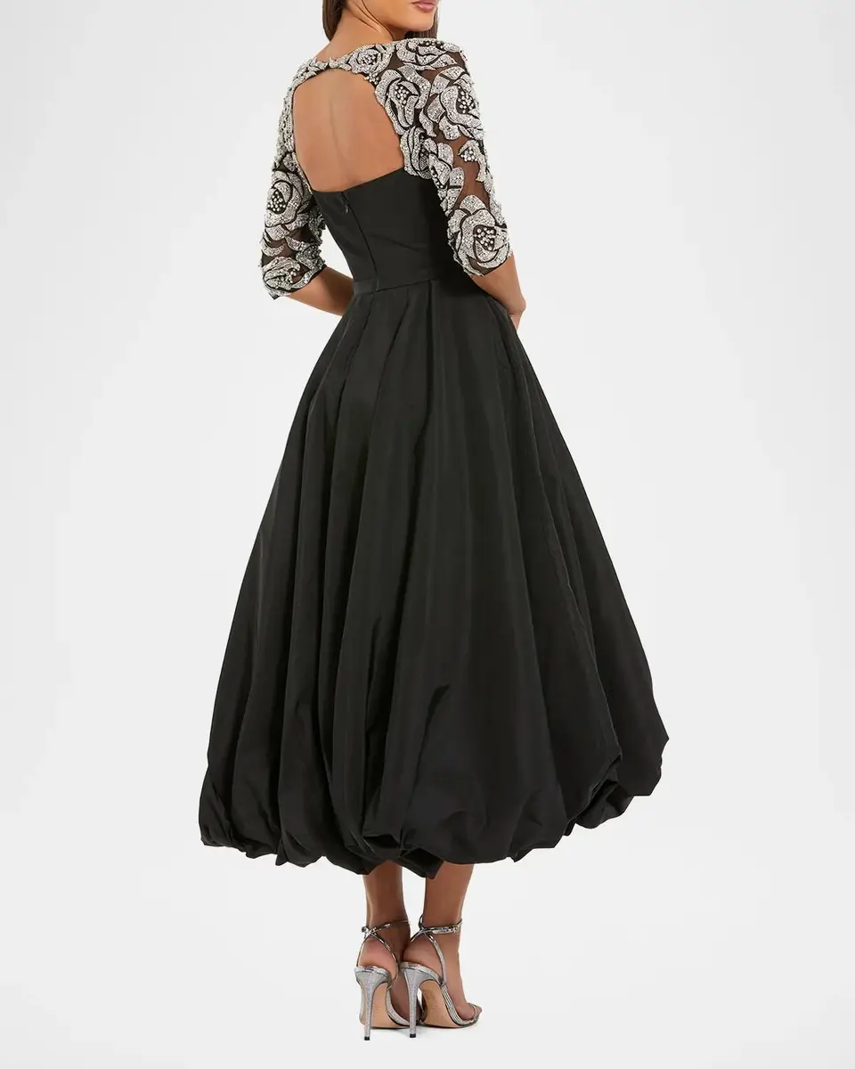 Mac Duggal Embellished-Sleeve Bubble-Hem Midi Dress | Thumbnail 3 Mac Duggal Embellished-Sleeve Bubble-Hem Midi Dress | Thumbnail 3