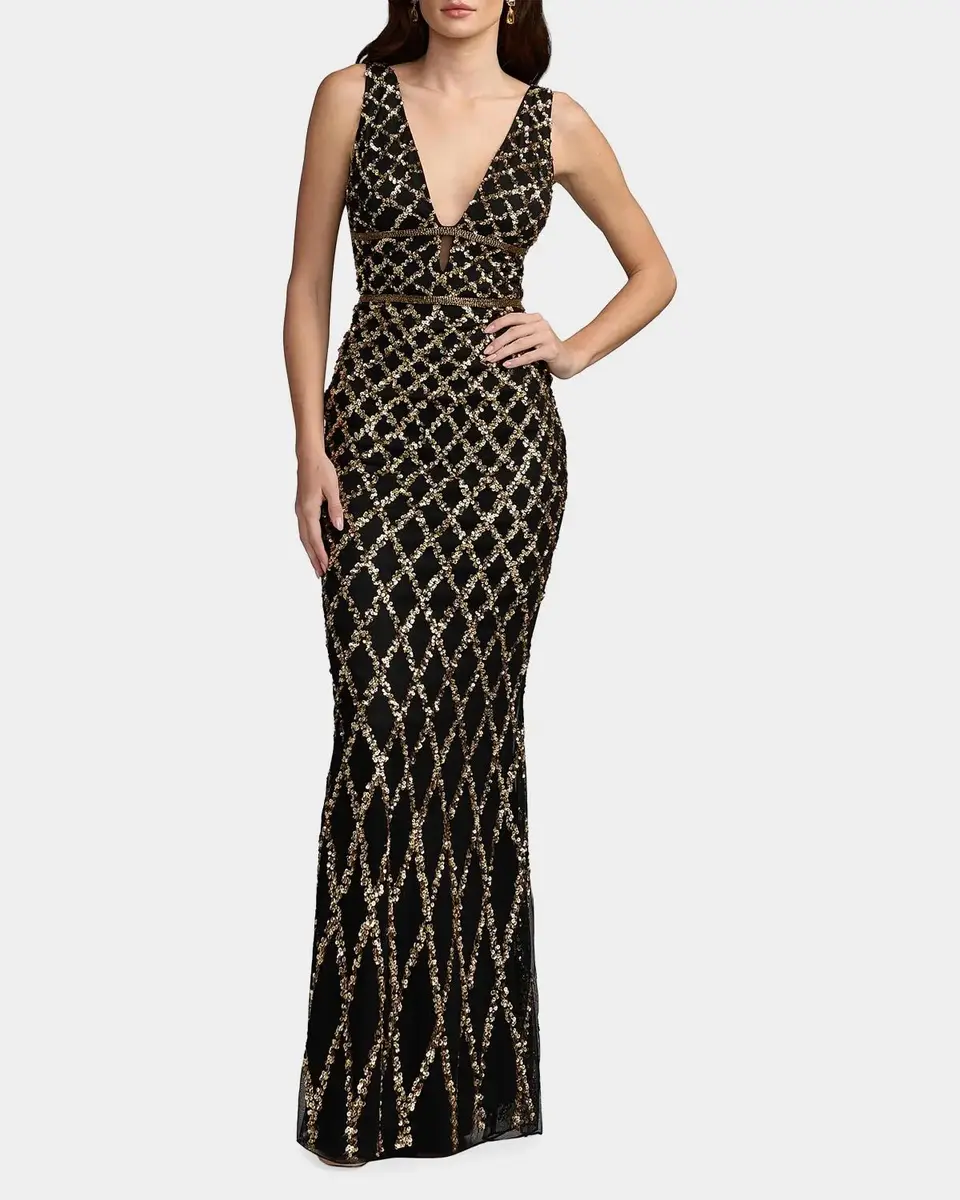 Mac Duggal Embellished V-Neck Column Gown | Thumbnail 2 Mac Duggal Embellished V-Neck Column Gown | Thumbnail 2