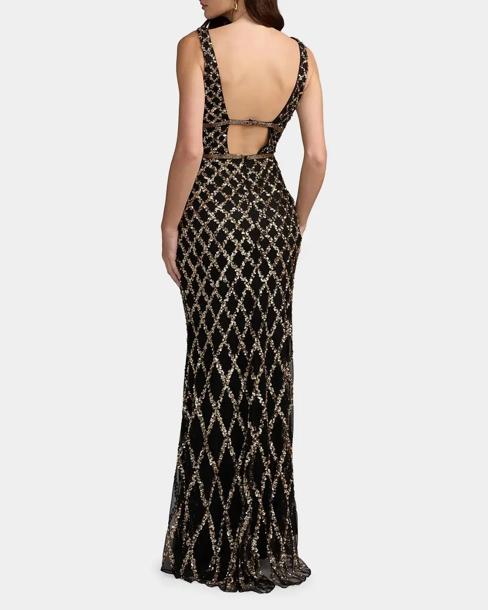 Mac Duggal Embellished V-Neck Column Gown | Thumbnail 3 Mac Duggal Embellished V-Neck Column Gown | Thumbnail 3