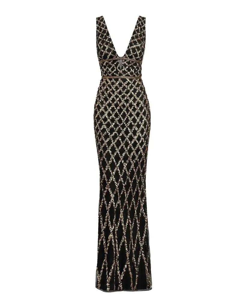 Mac Duggal Embellished V-Neck Column Gown