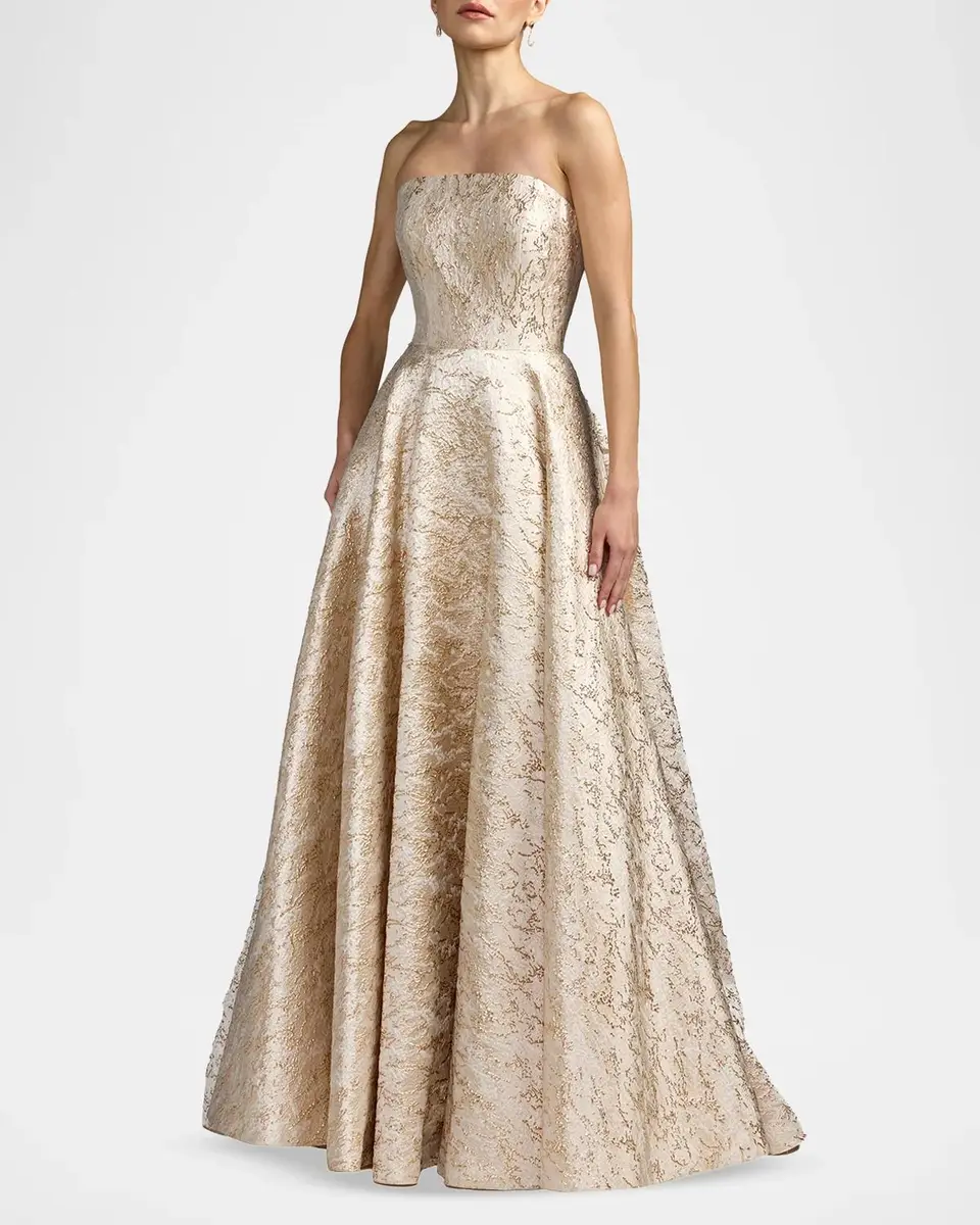 Mac Duggal Strapless Brocade Fit & Flare Gown | Thumbnail 2 Mac Duggal Strapless Brocade Fit & Flare Gown | Thumbnail 2