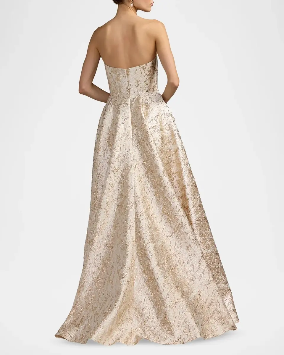 Mac Duggal Strapless Brocade Fit & Flare Gown | Thumbnail 3 Mac Duggal Strapless Brocade Fit & Flare Gown | Thumbnail 3