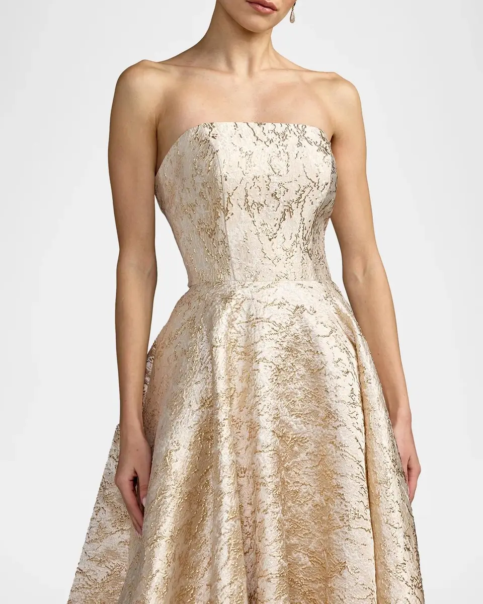 Mac Duggal Strapless Brocade Fit & Flare Gown | Thumbnail 4 Mac Duggal Strapless Brocade Fit & Flare Gown | Thumbnail 4