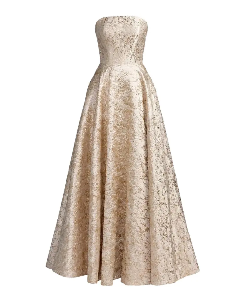 Mac Duggal Strapless Brocade Fit & Flare Gown