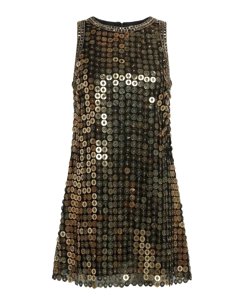 Mac Duggal Beaded Georgette Sleeveless A-Line Mini Dress