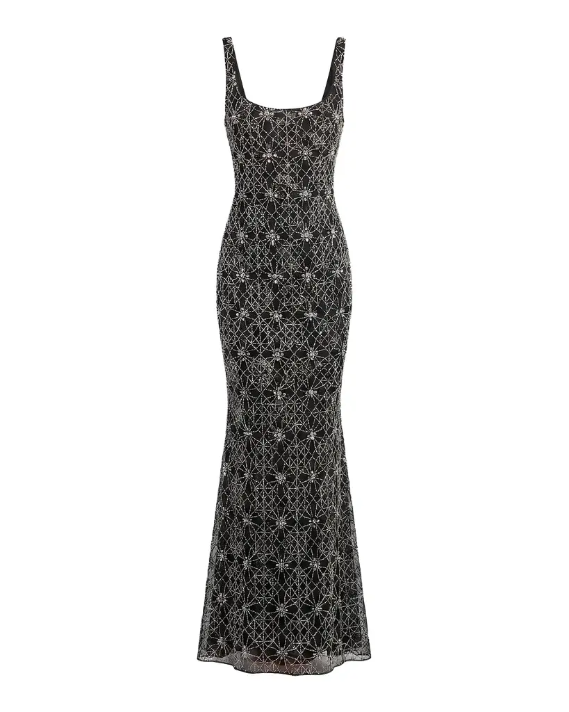 Mac Duggal Embellished Mesh Sleeveless Gown