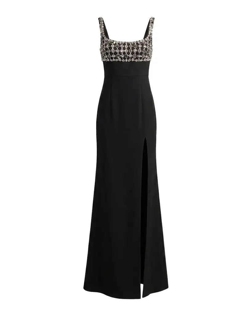 Mac Duggal Beaded Crepe Sleeveless Gown
