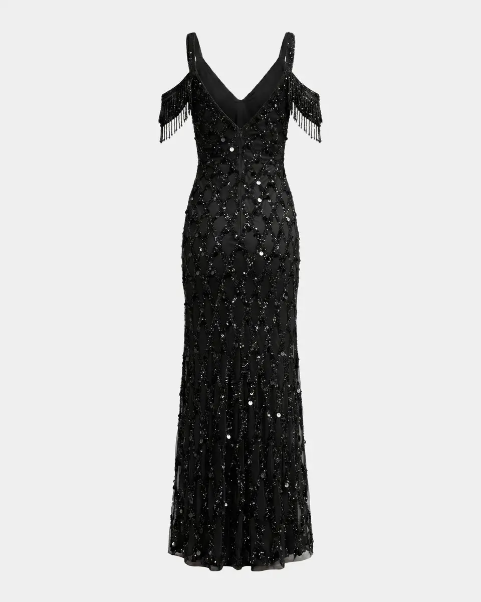 Mac Duggal Beaded Mesh Off-The-Shoulder Column Gown | Thumbnail 5