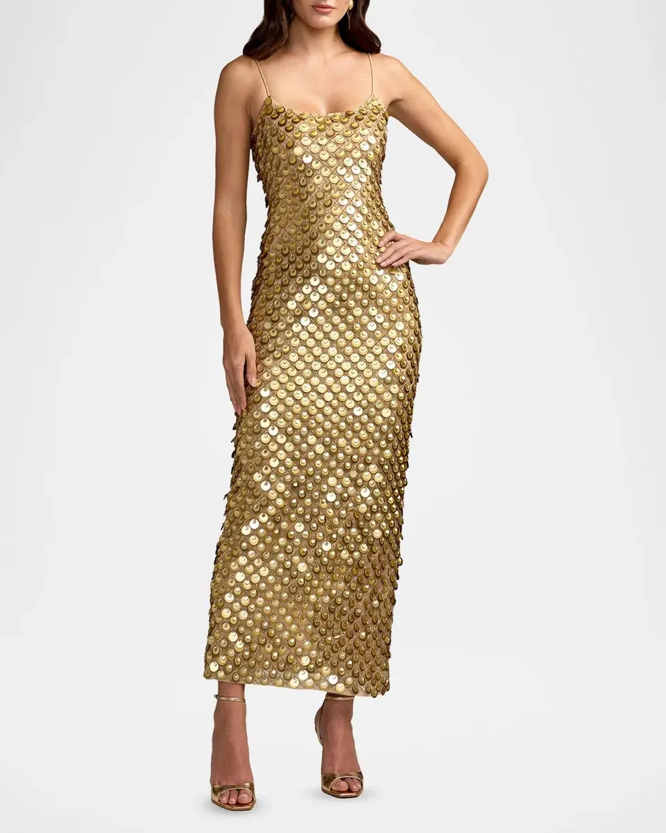 Mac Duggal Paillette Mesh Spaghetti Strap Column Dress | Thumbnail 2 Mac Duggal Paillette Mesh Spaghetti Strap Column Dress | Thumbnail 2