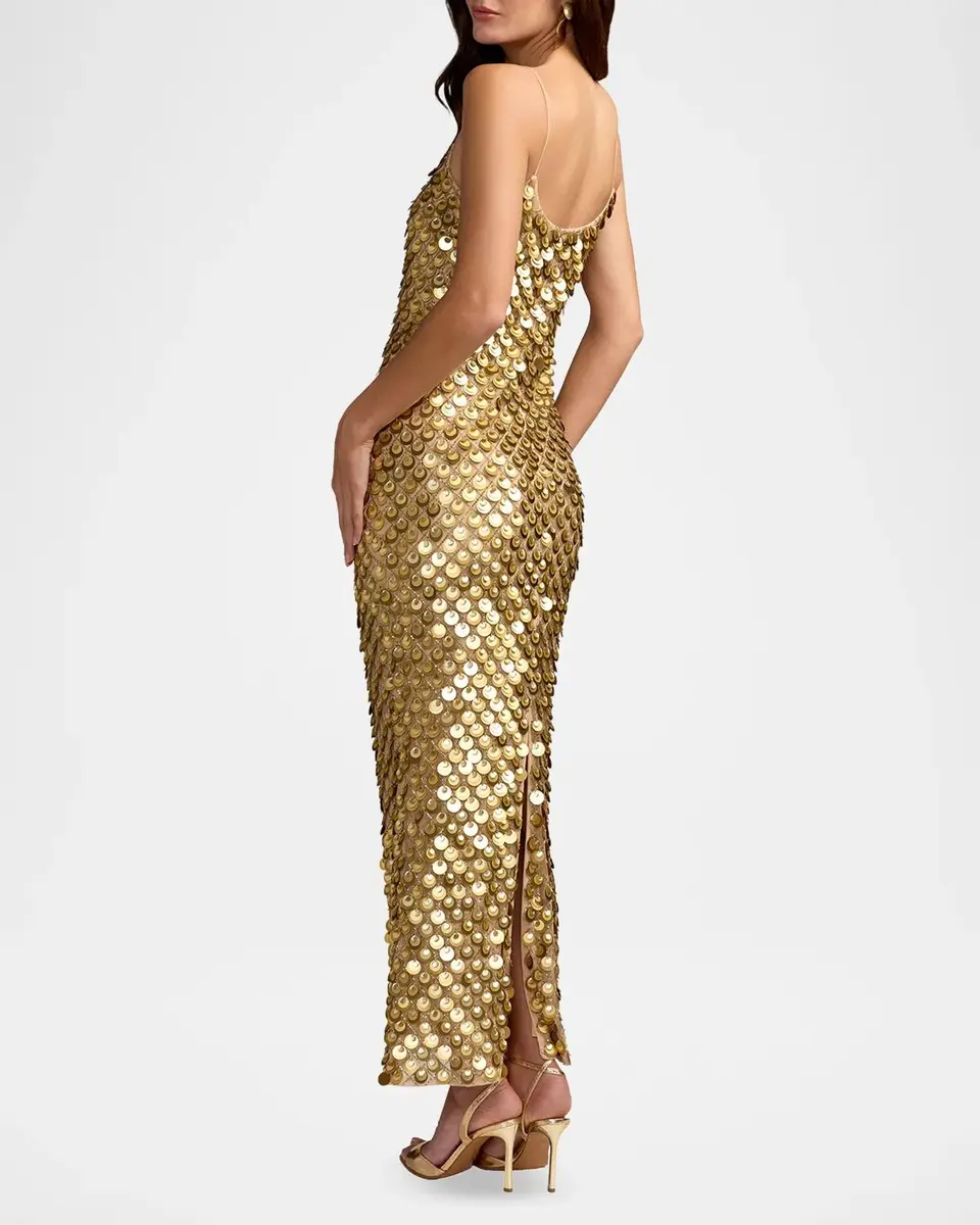 Mac Duggal Paillette Mesh Spaghetti Strap Column Dress | Thumbnail 3 Mac Duggal Paillette Mesh Spaghetti Strap Column Dress | Thumbnail 3
