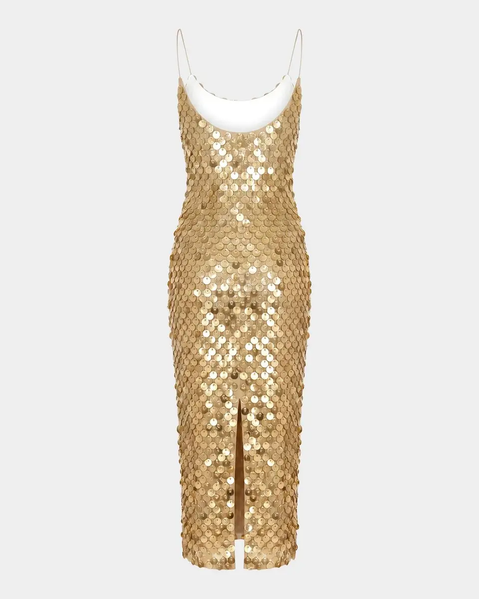 Mac Duggal Paillette Mesh Spaghetti Strap Column Dress | Thumbnail 5 Mac Duggal Paillette Mesh Spaghetti Strap Column Dress | Thumbnail 5