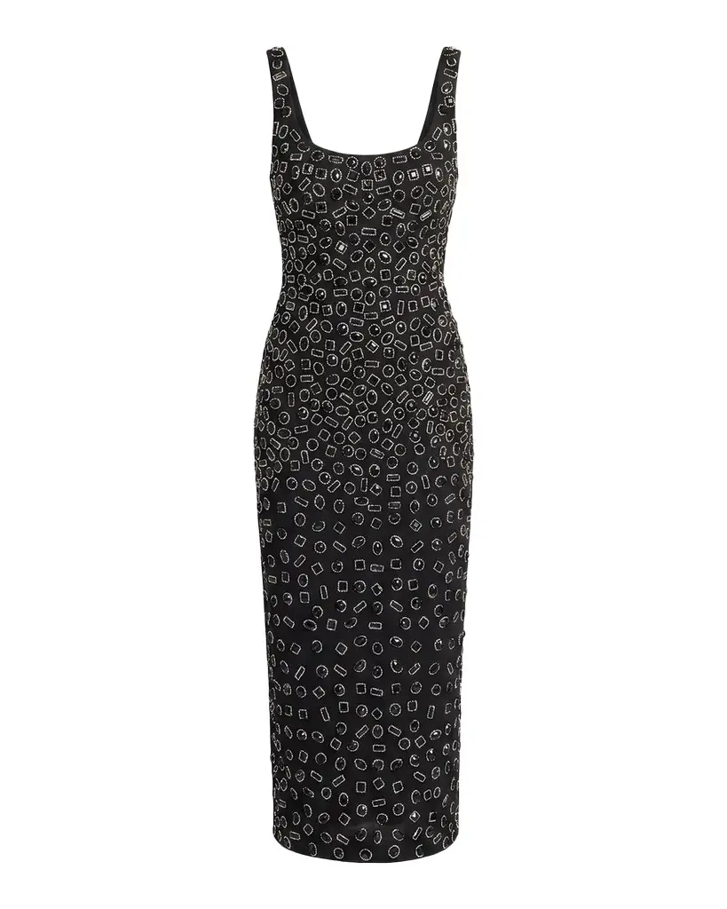 Mac Duggal Beaded Scuba Midi Dress