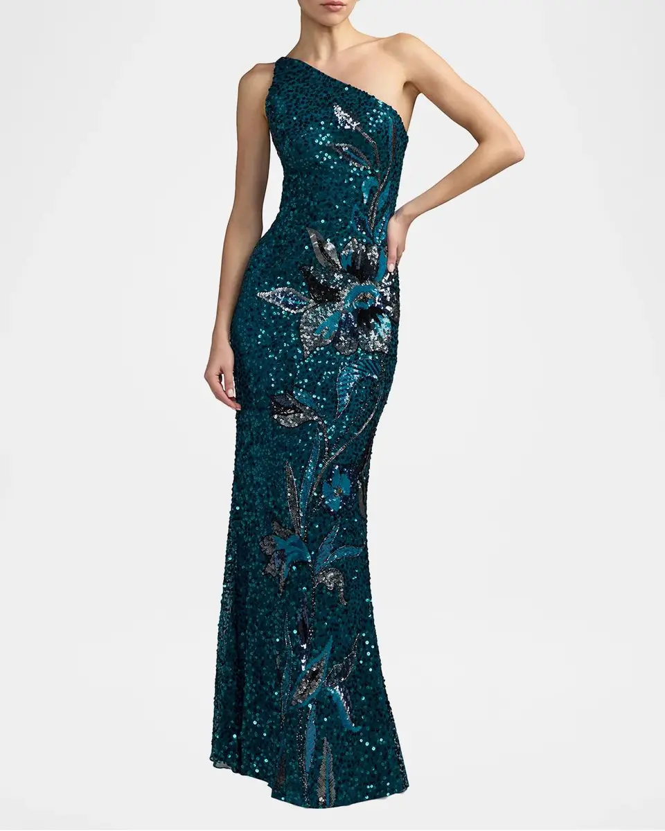Mac Duggal Floral Mesh One-Shoulder Gown | Thumbnail 2
